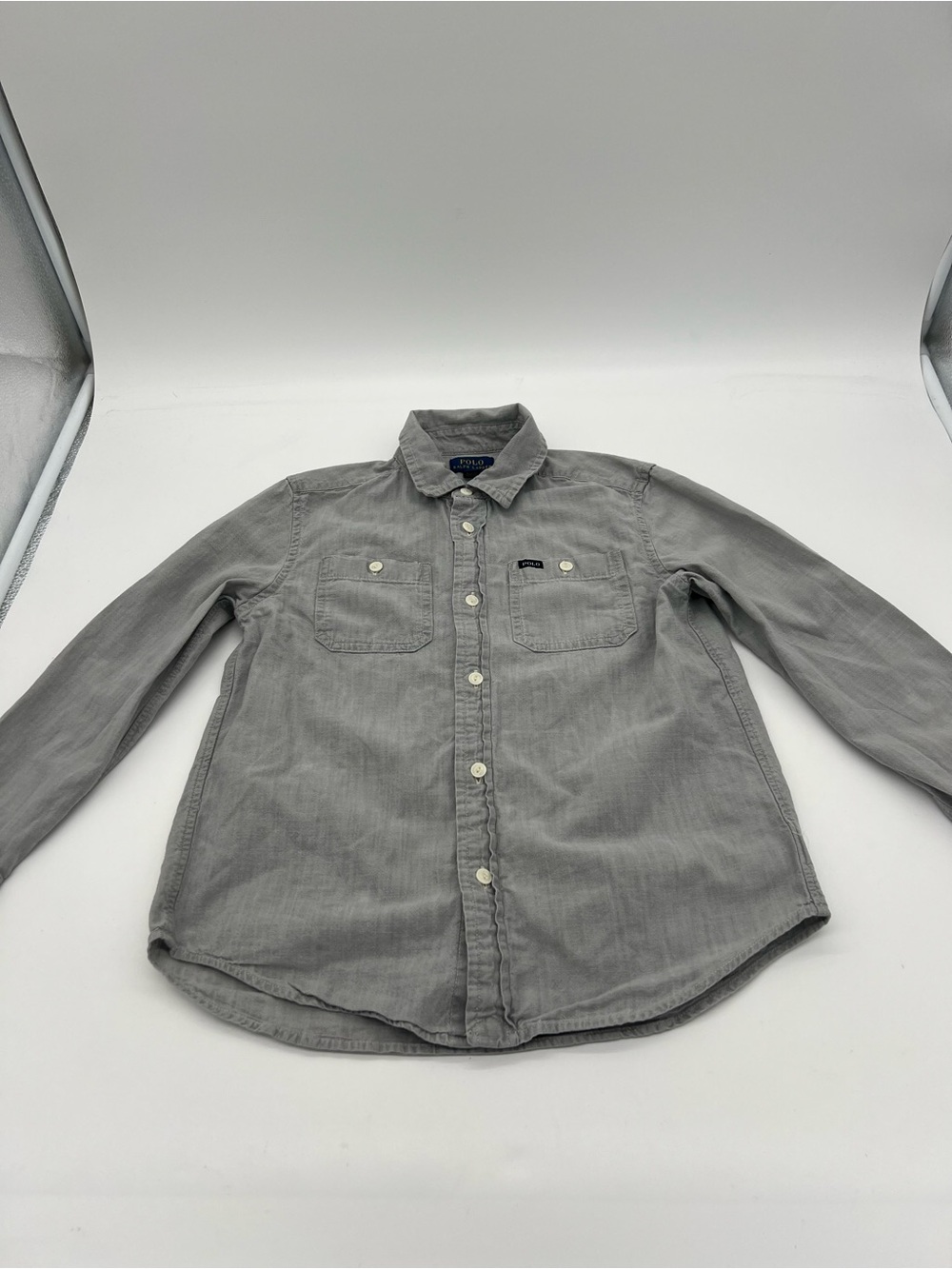 Polo Ralph Lauren Boy's Long Sleeve Button-up Gray Shirt Sz 7